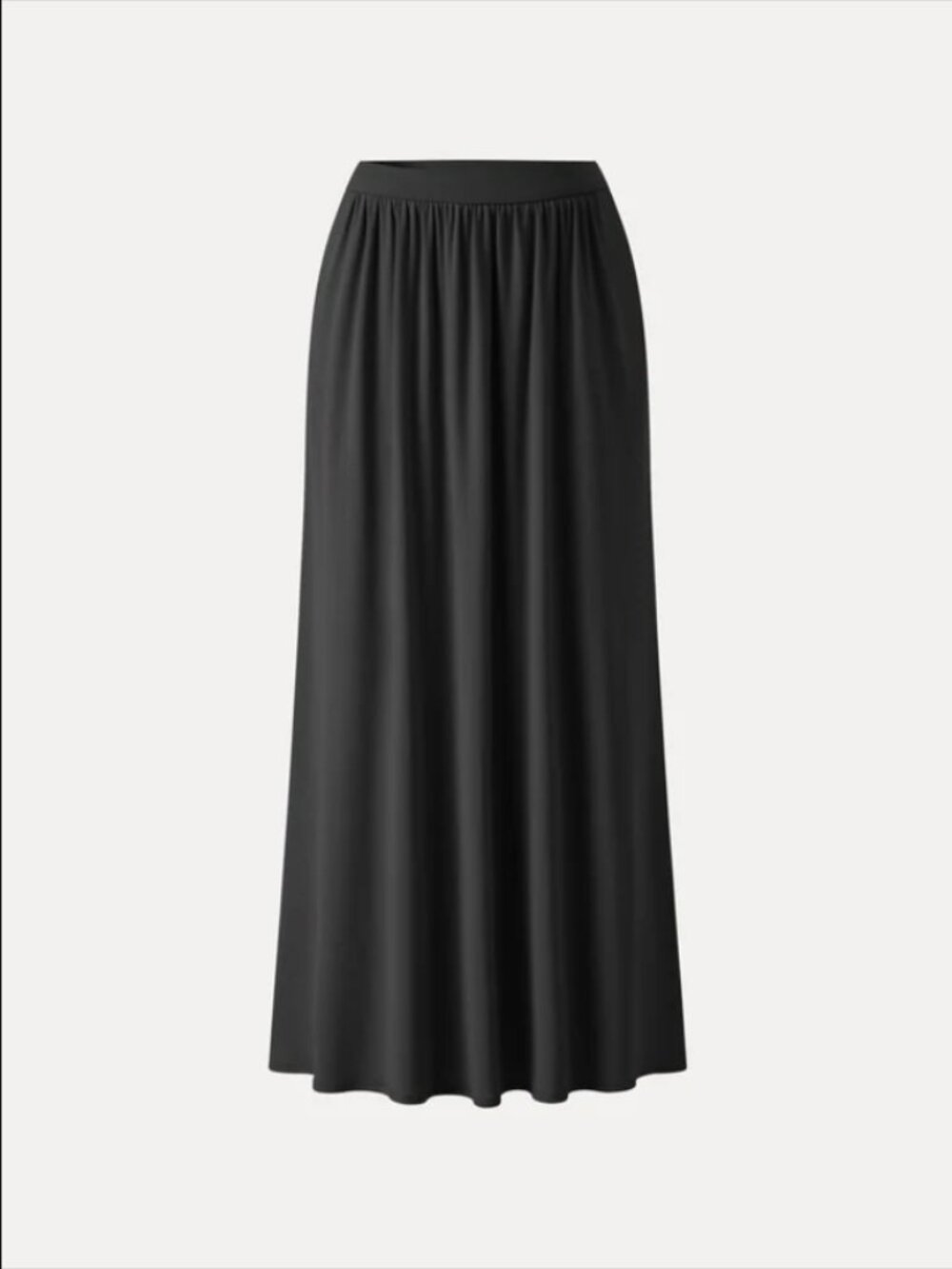 Soft Linen Knit Gathered A-Line Maxi Skirt with Pockets - Black